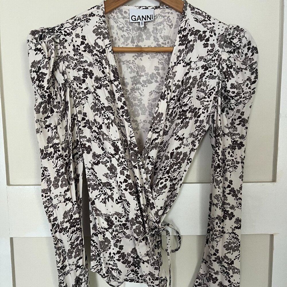 Ganni floral print wrap blouse